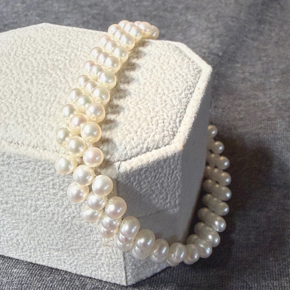 Vintage Sterling Silver Woven Authentic Pearl Triple Strand Bracelet Classic